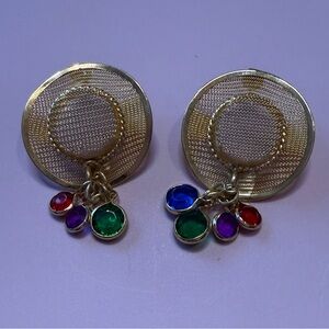 70’s Gold tone mesh sun hat pierced earrings